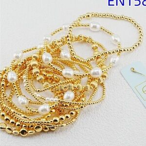 Enewton Gold Beads & White Pearl Bracelet Set
